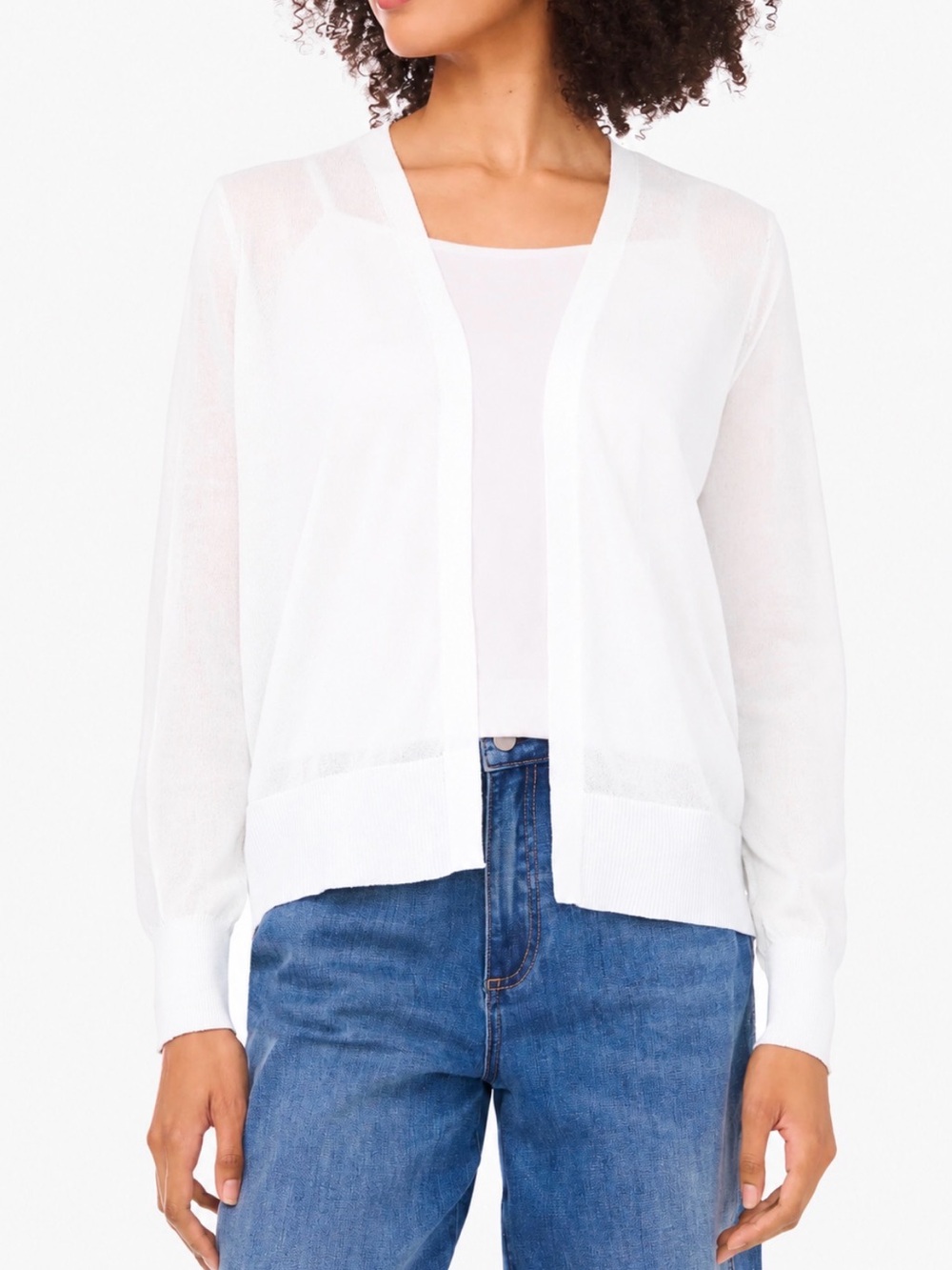 Vince Camuto White Open-Front Lightweight Cardigan